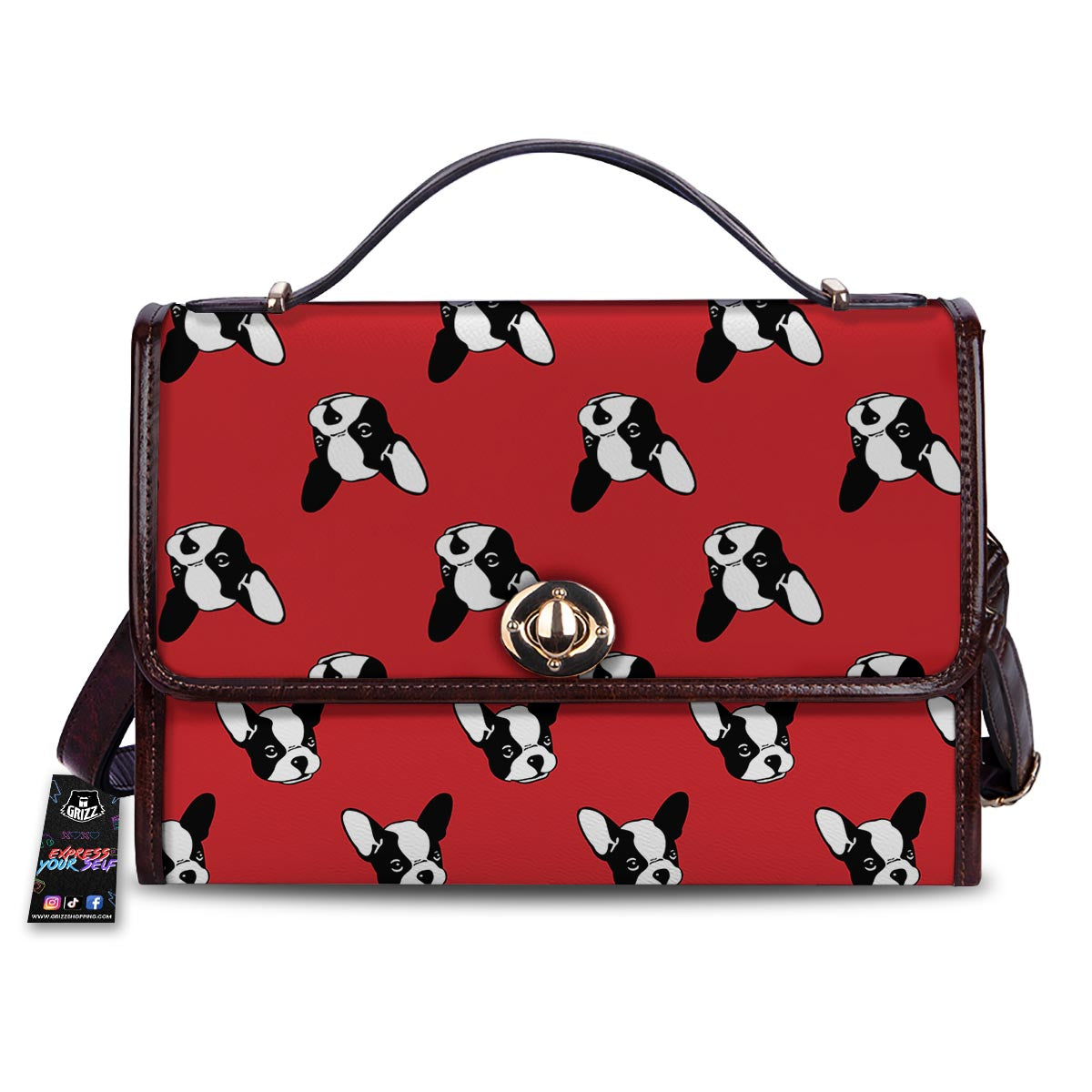 Bulldog Red French Print Pattern Women's Satchel Bag