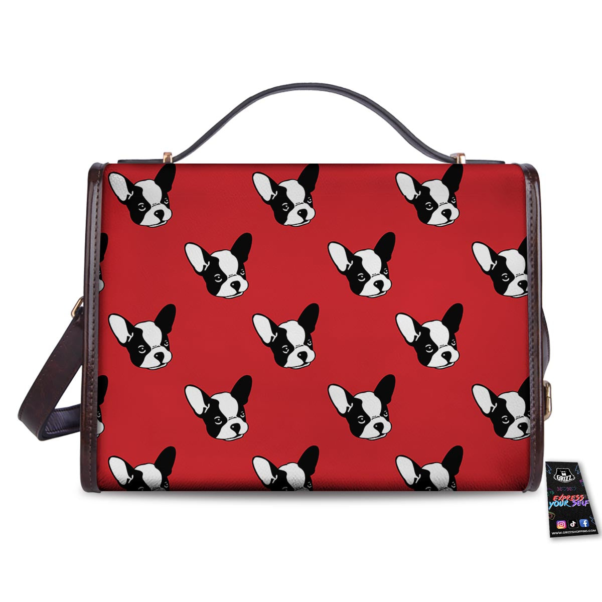 Bulldog Red French Print Pattern Women's Satchel Bag