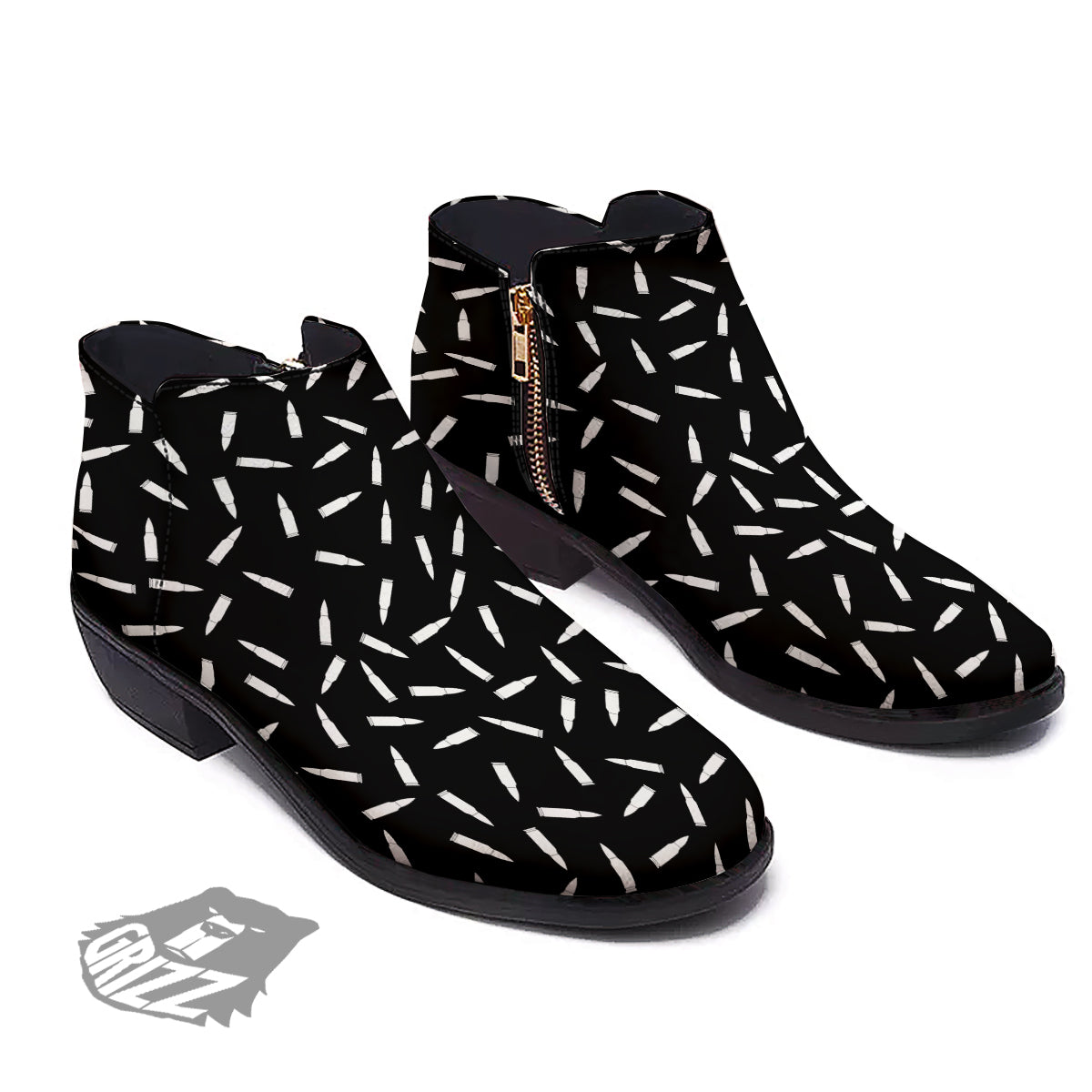 Bullet Gun White Print Pattern Ankle Boots-grizzshop