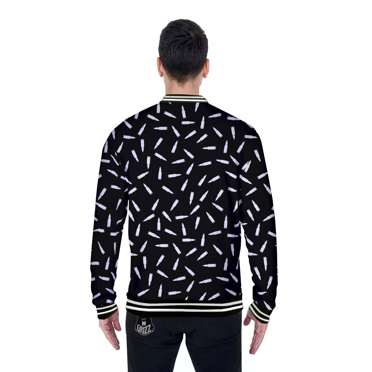 Bullet Gun White Print Pattern Baseball Jacket-grizzshop