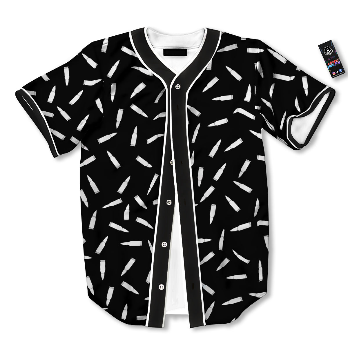 Bullet Gun White Print Pattern Baseball Jersey-grizzshop