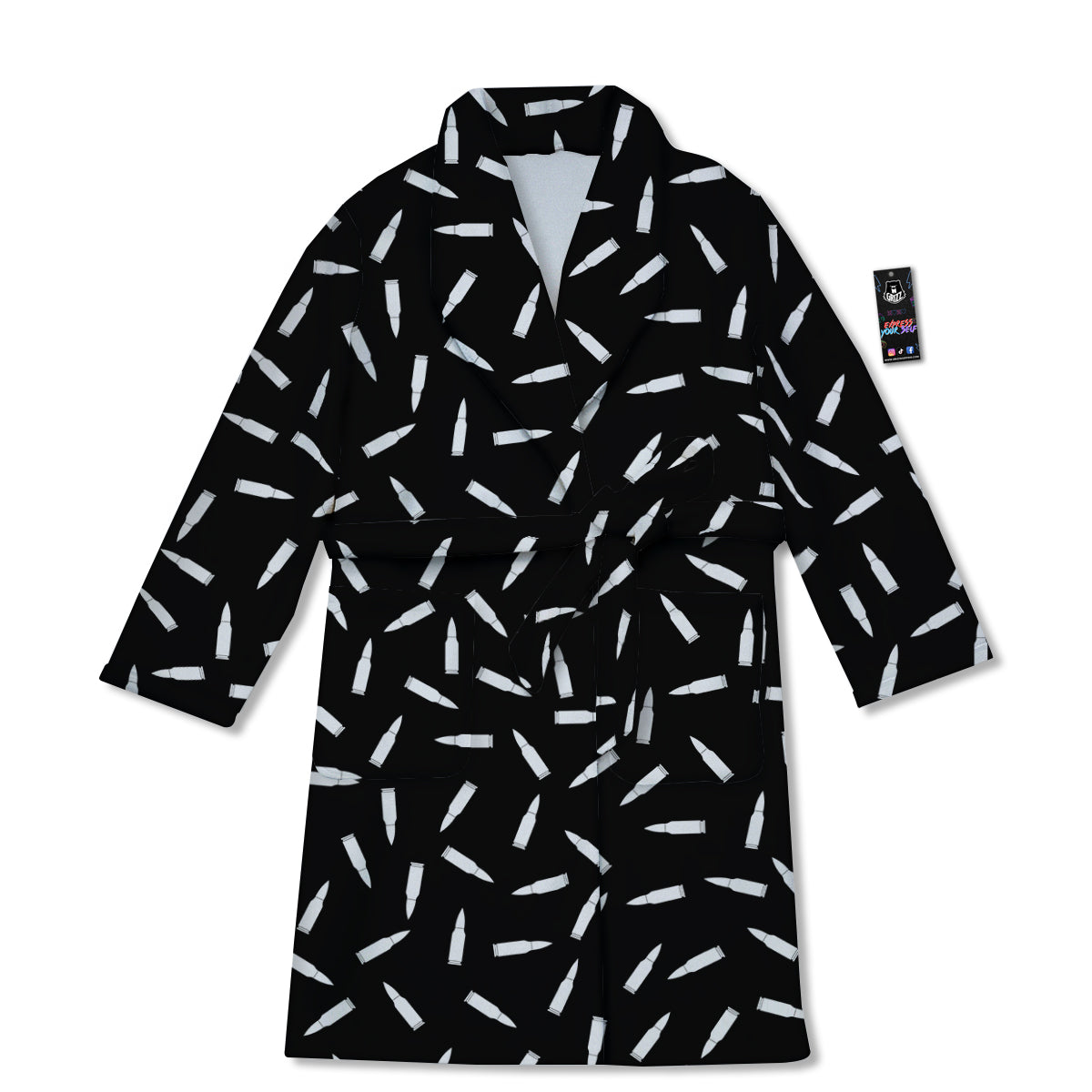 Bullet Gun White Print Pattern Bathrobe-grizzshop