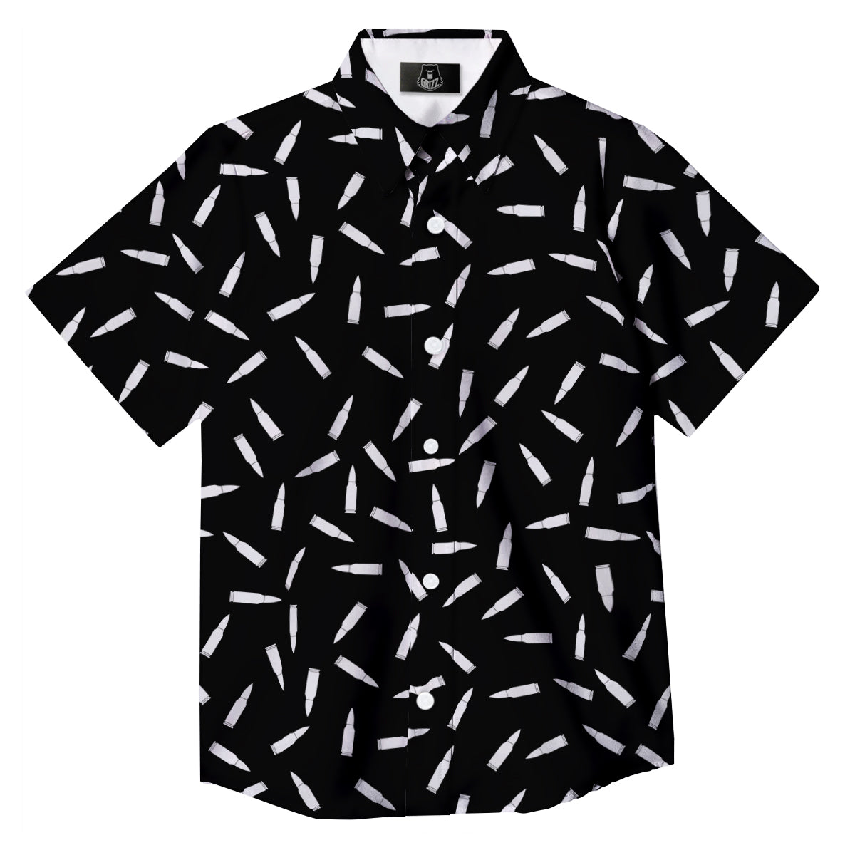 Bullet Gun White Print Pattern Button Up Shirt-grizzshop
