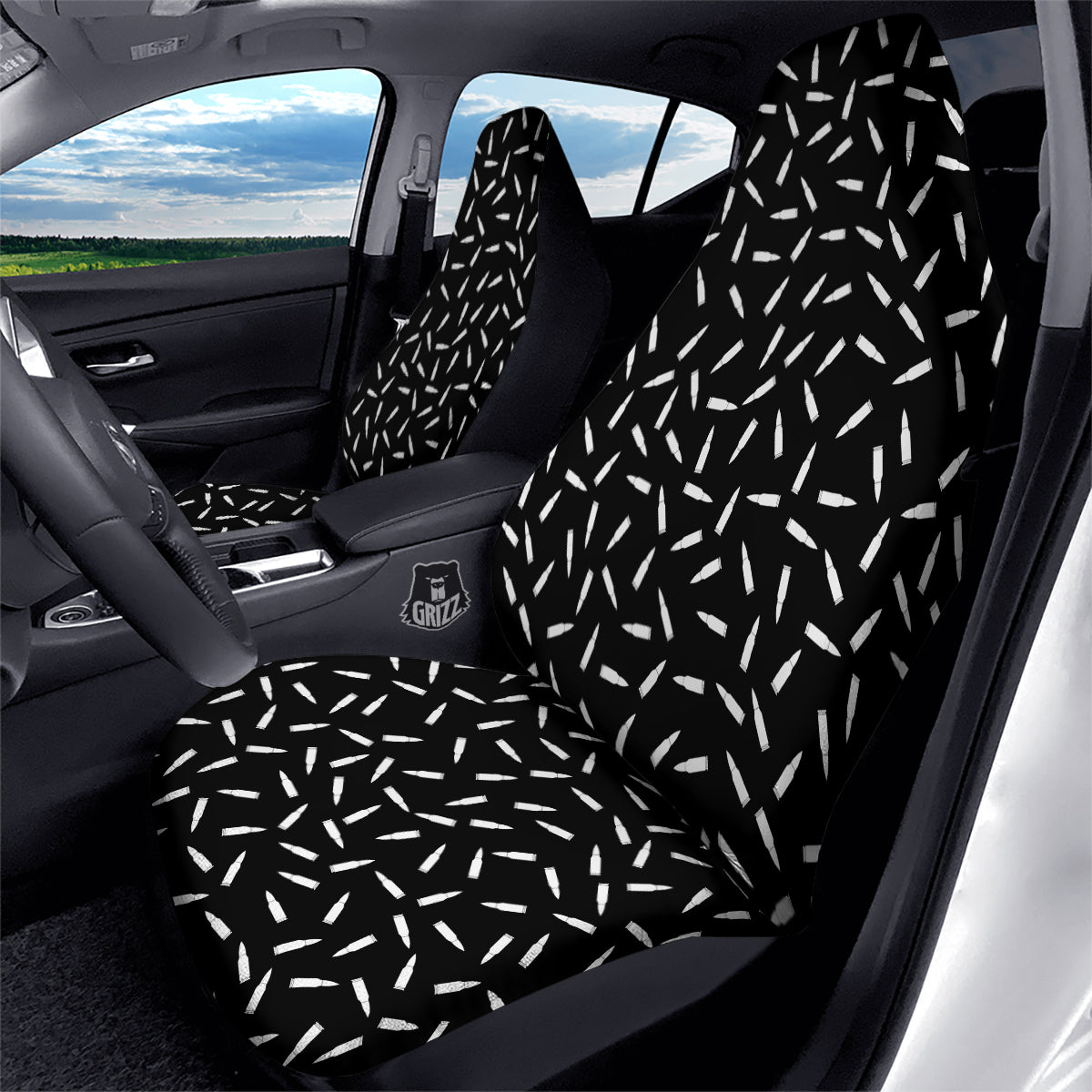 Bullet Gun White Print Pattern Car Seat Covers-grizzshop