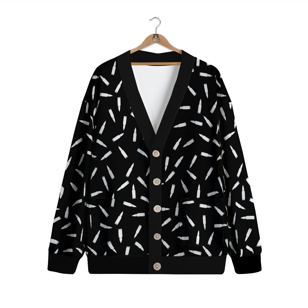Bullet Gun White Print Pattern Cardigan-grizzshop