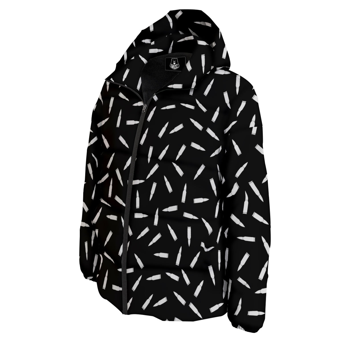Bullet Gun White Print Pattern Down Jacket-grizzshop