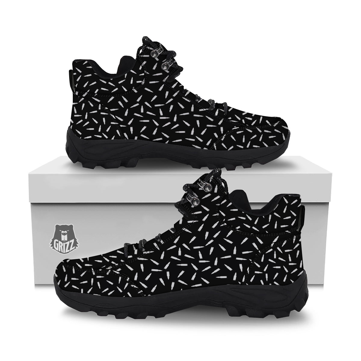 Bullet Gun White Print Pattern Hiking Shoes-grizzshop