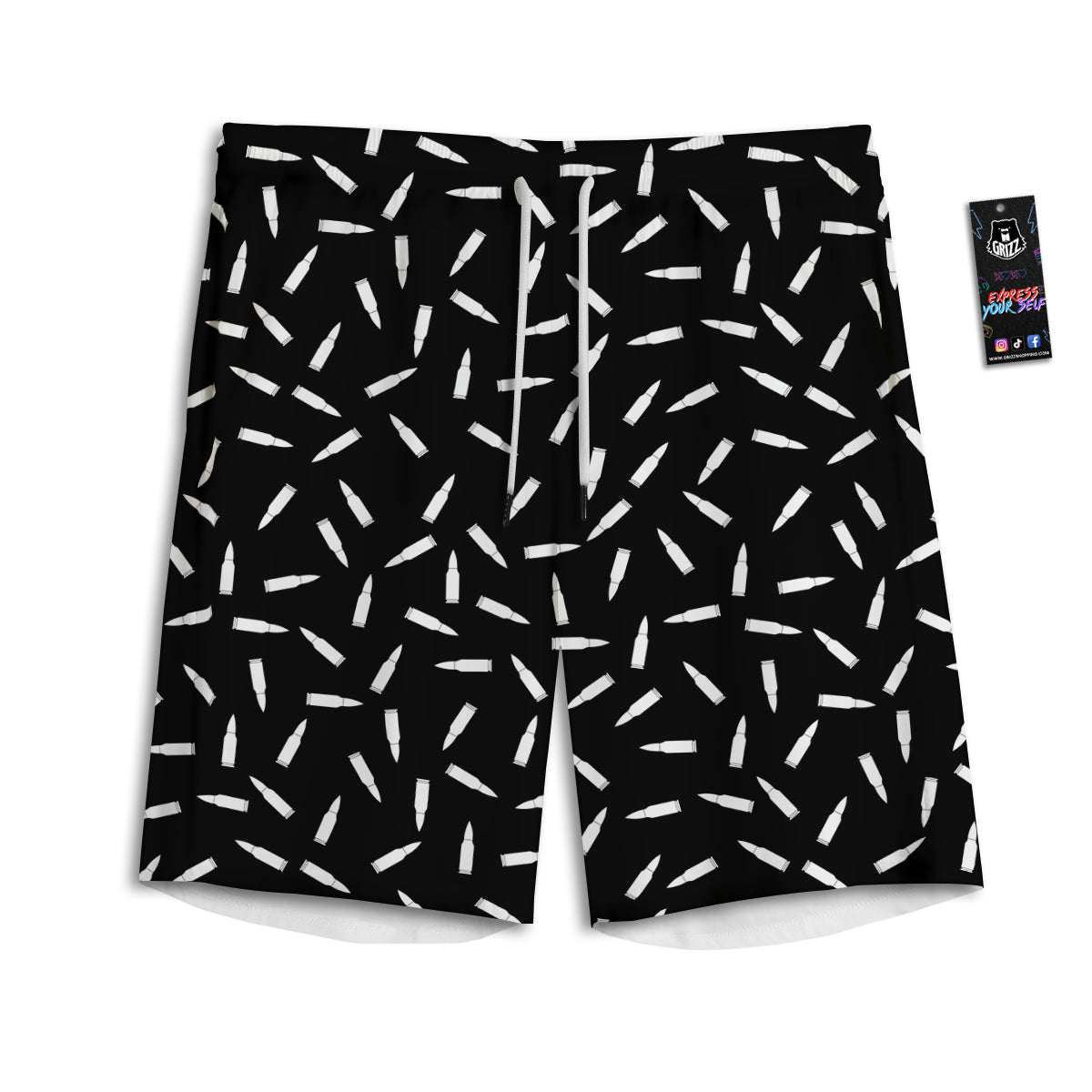 Bullet Gun White Print Pattern Men's Athletic Shorts