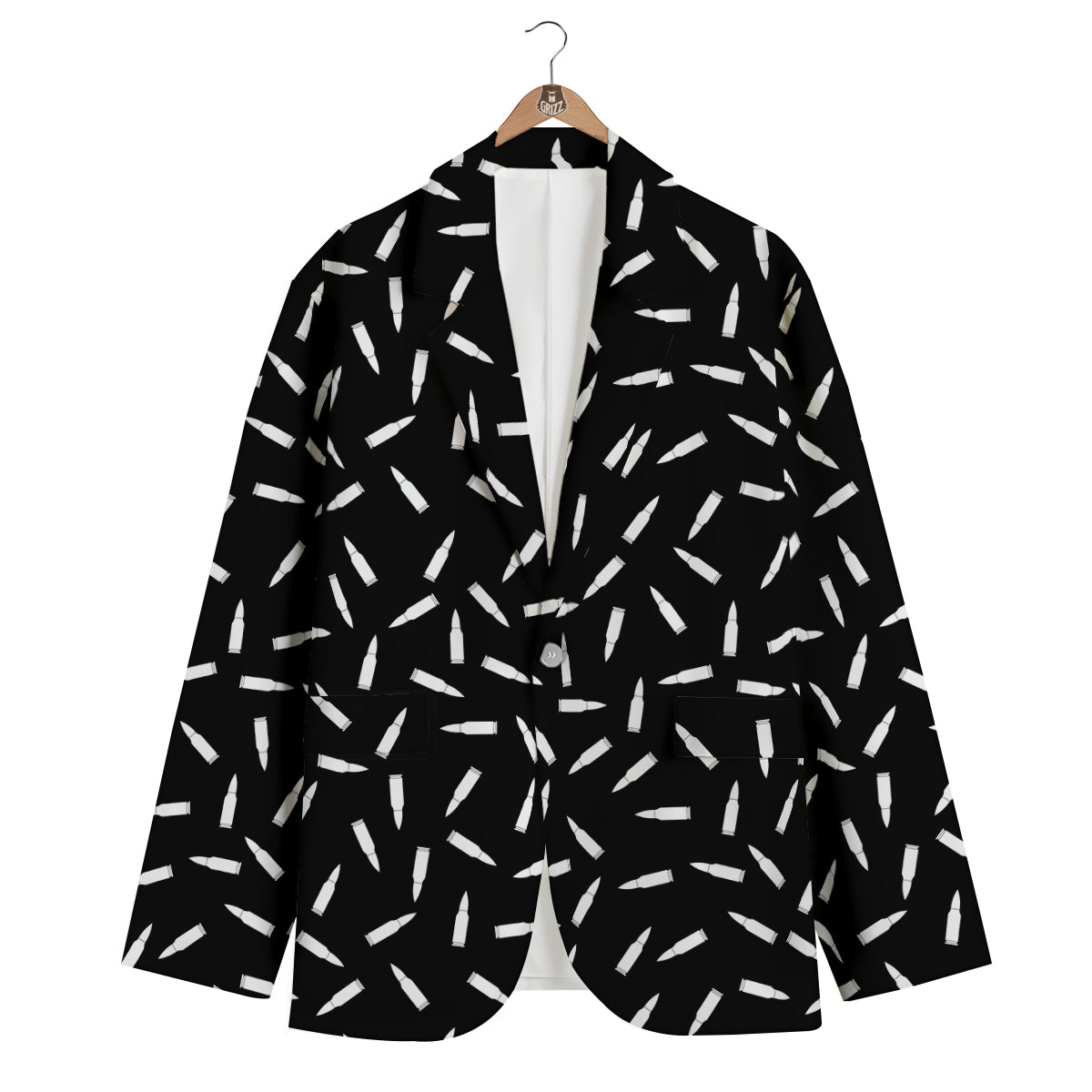 Bullet Gun White Print Pattern Men's Blazer-grizzshop