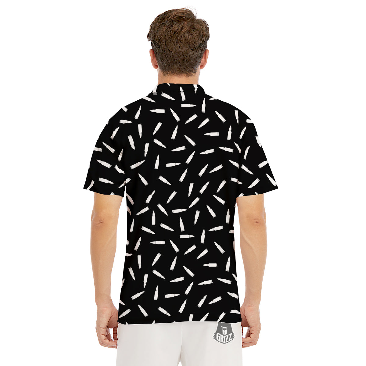 Bullet Gun White Print Pattern Men's Golf Shirts-grizzshop