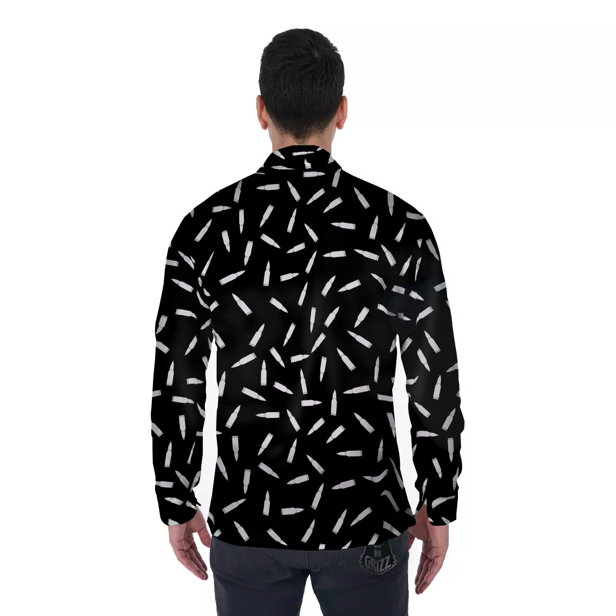 Bullet Gun White Print Pattern Men's Long Sleeve Shirts-grizzshop