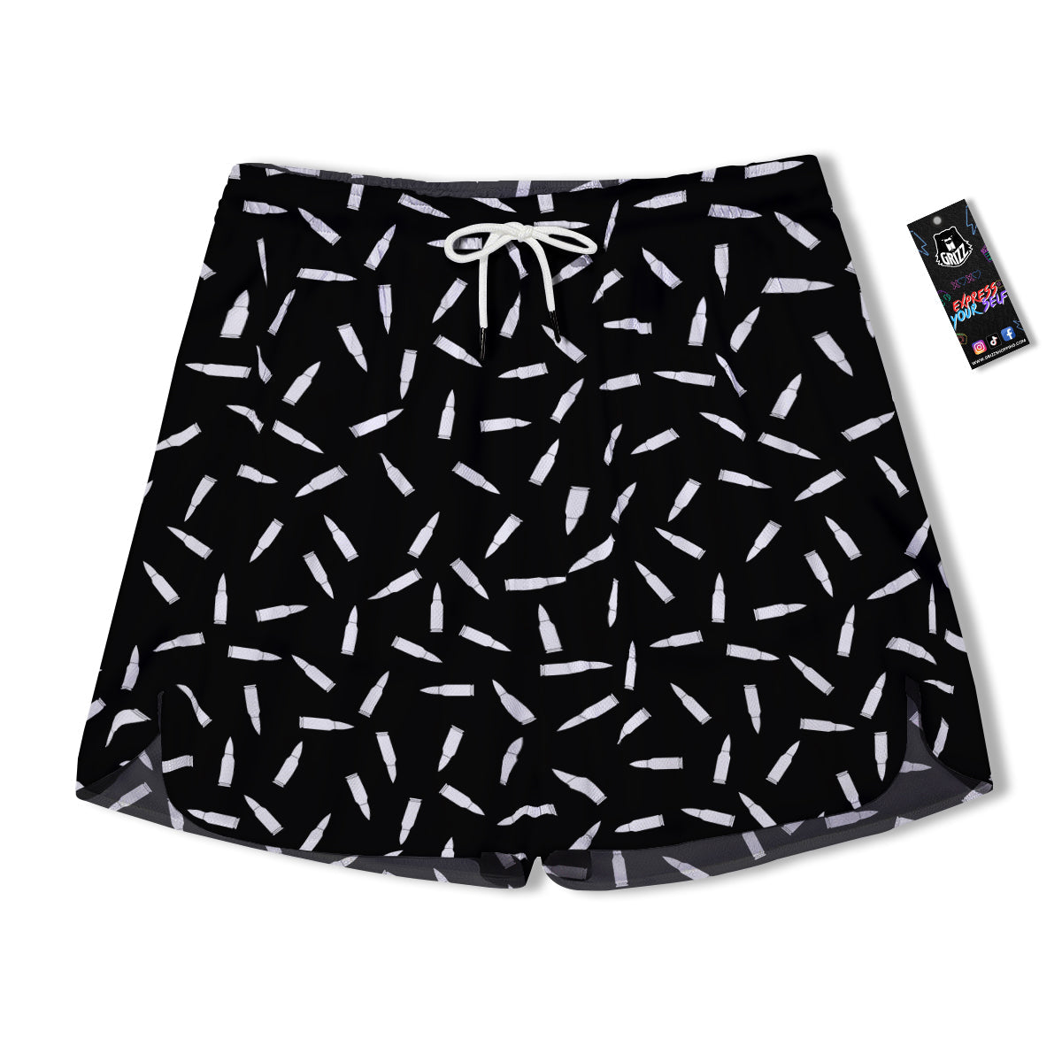 Bullet Gun White Print Pattern Men's Running Shorts-grizzshop