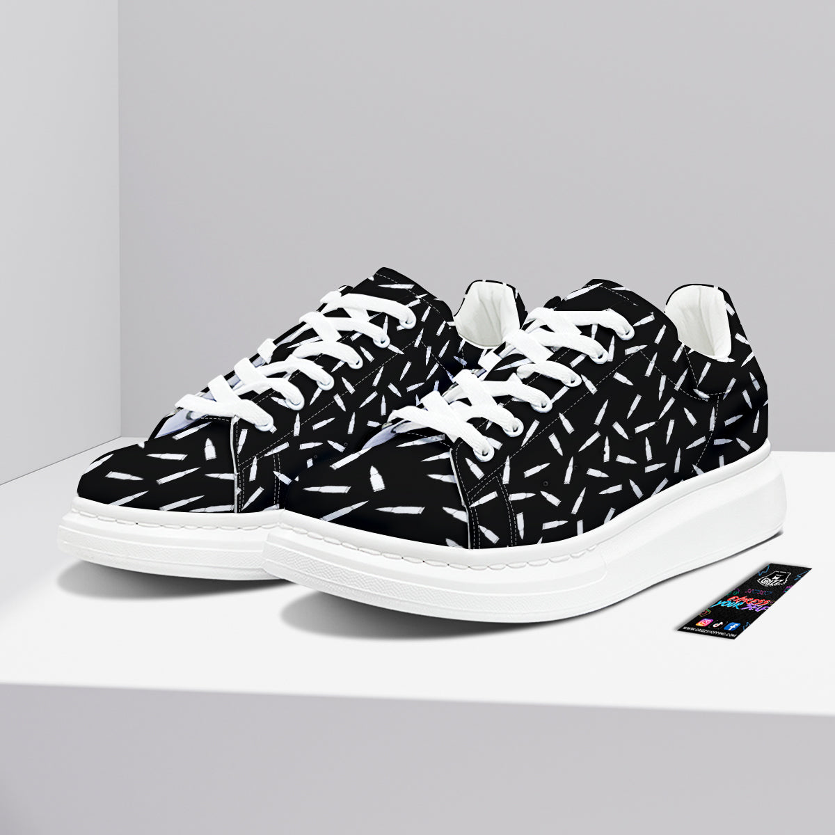 Bullet Gun White Print Pattern Platform Shoes-grizzshop