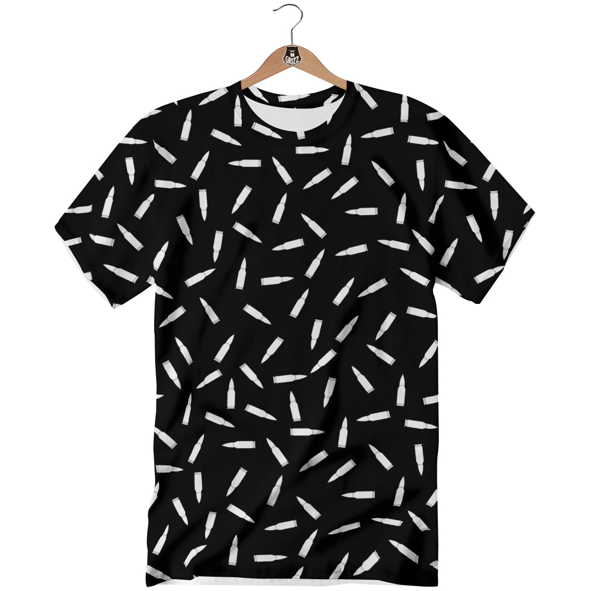 Bullet Gun White Print Pattern T-Shirt-grizzshop