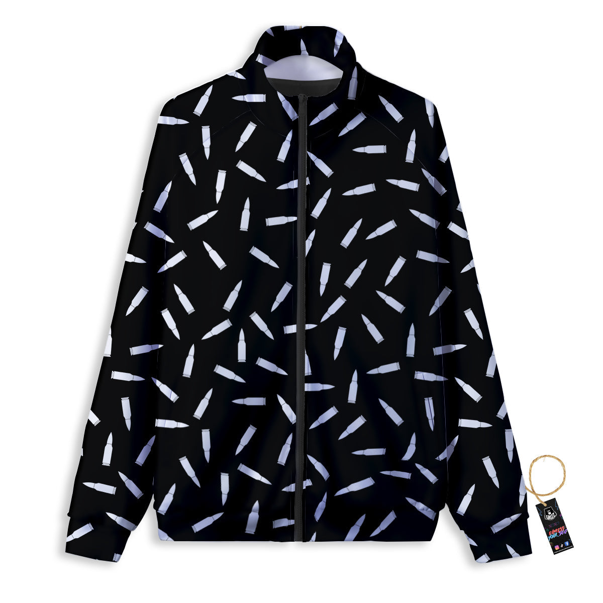 Bullet Gun White Print Pattern Track Jacket-grizzshop