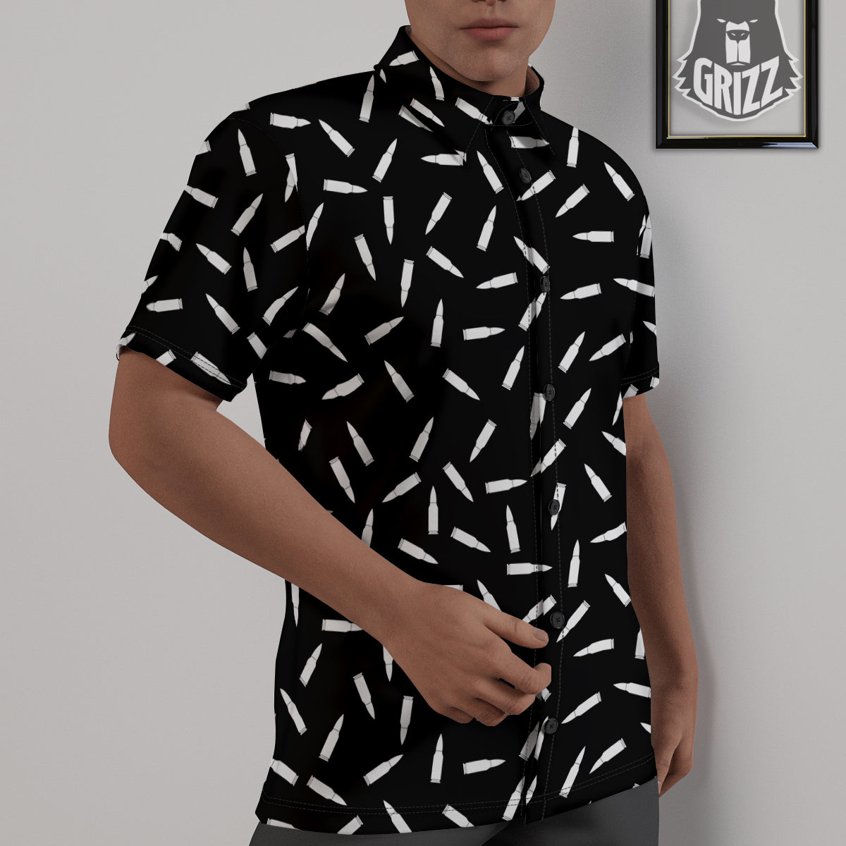 Bullet Gun White Print Pattern Untucked Shirts-grizzshop