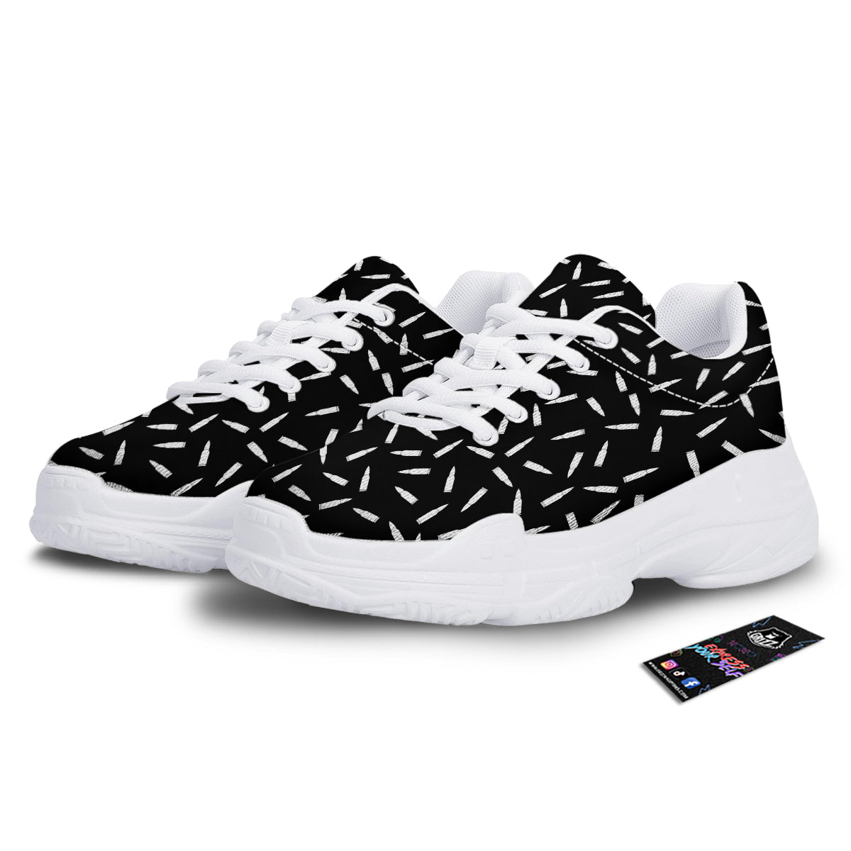 Bullet Gun White Print Pattern White Chunky Shoes-grizzshop
