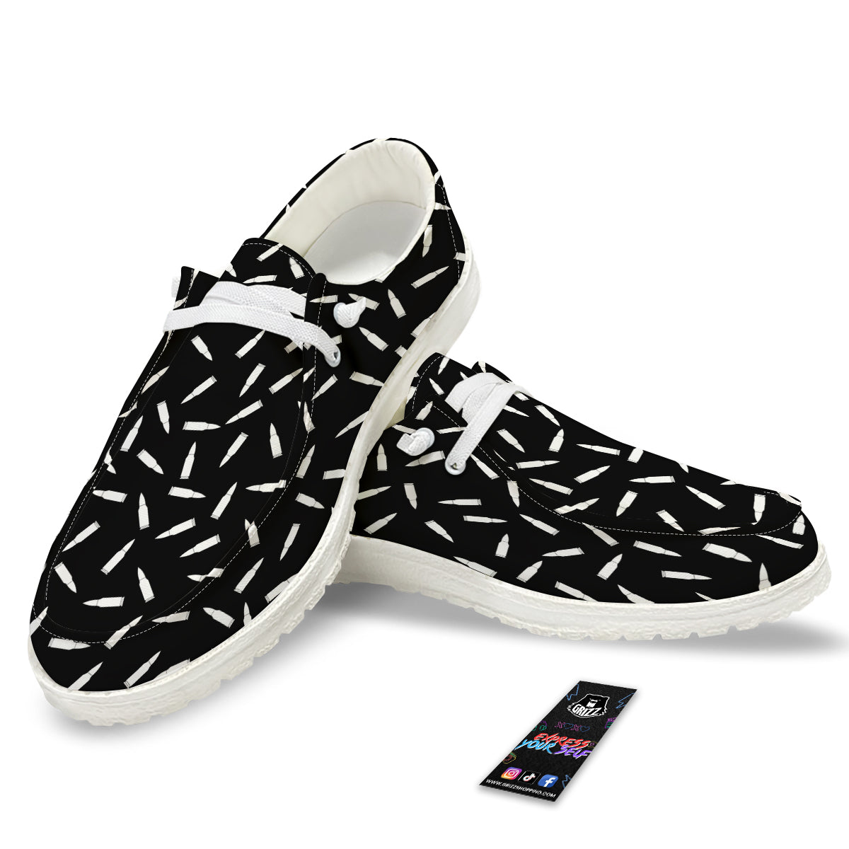 Bullet Gun White Print Pattern White Loafers-grizzshop