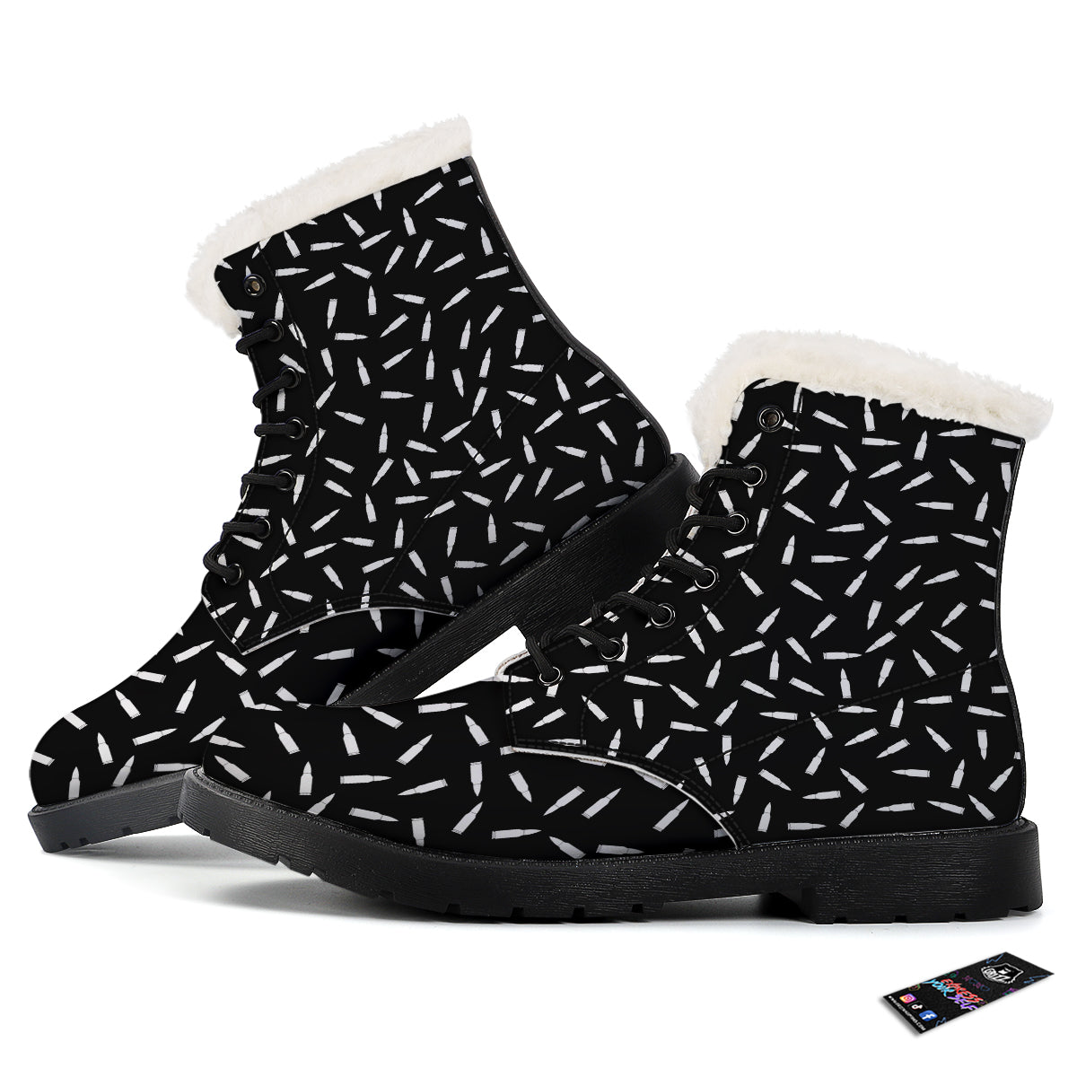 Bullet Gun White Print Pattern Winter Boots-grizzshop
