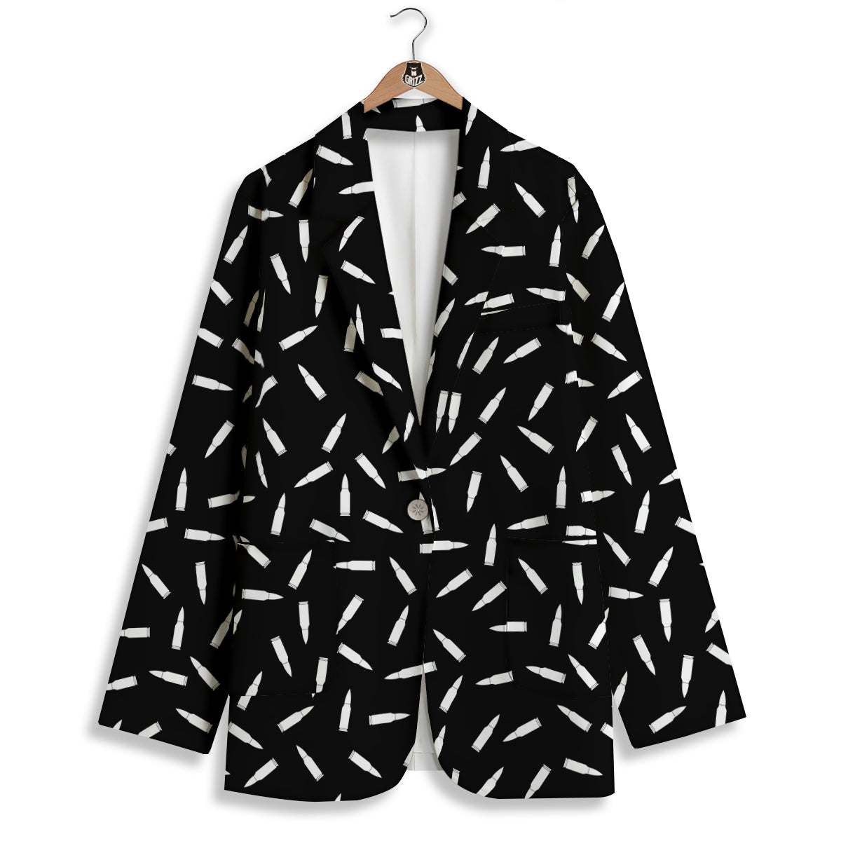 Bullet Gun White Print Pattern Women's Blazer-grizzshop