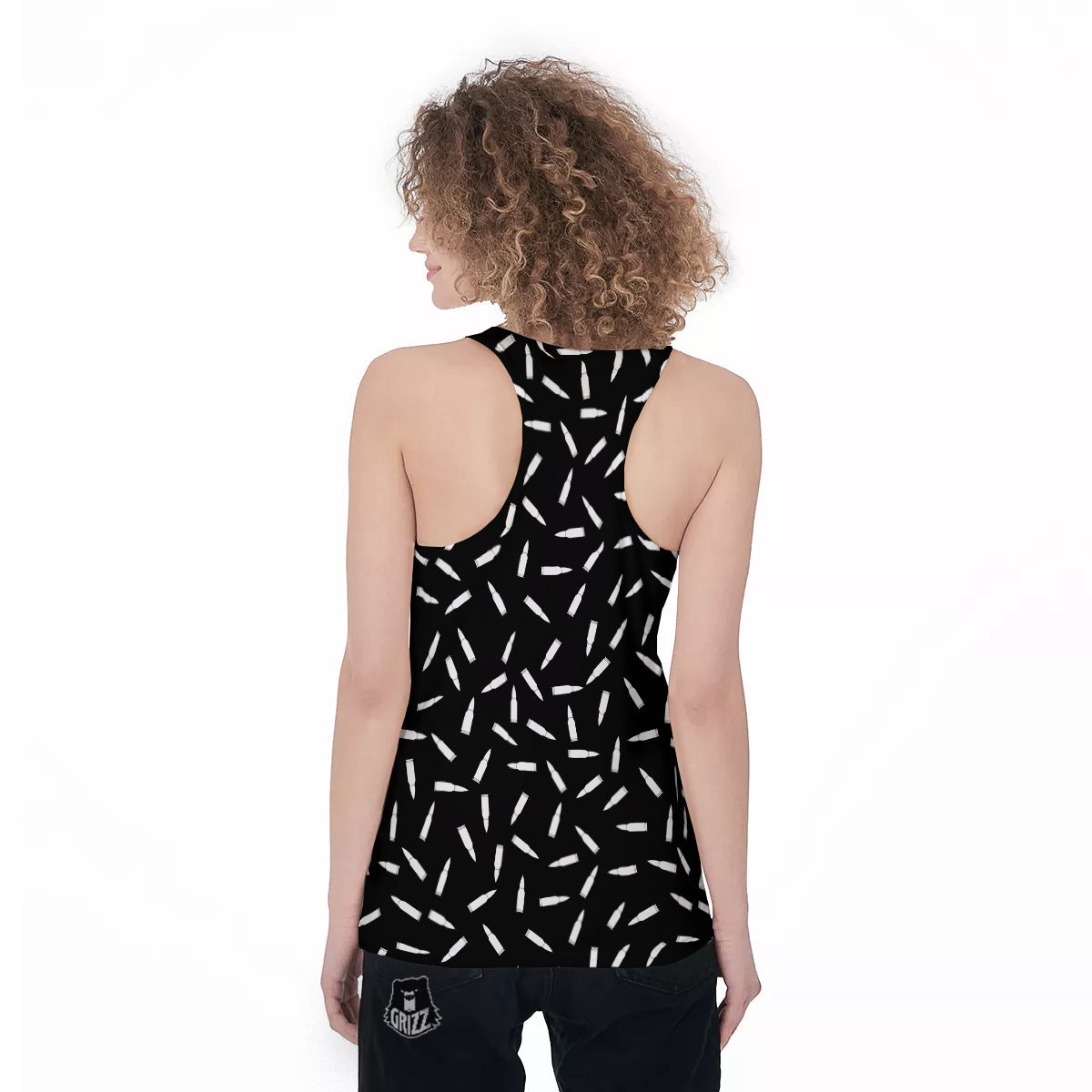 Bullet Gun White Print Pattern Women's Racerback Tank Top-grizzshop
