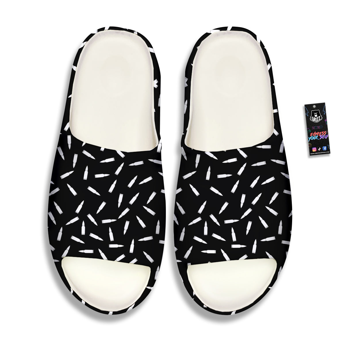Bullet Gun White Print Pattern Sandals-grizzshop