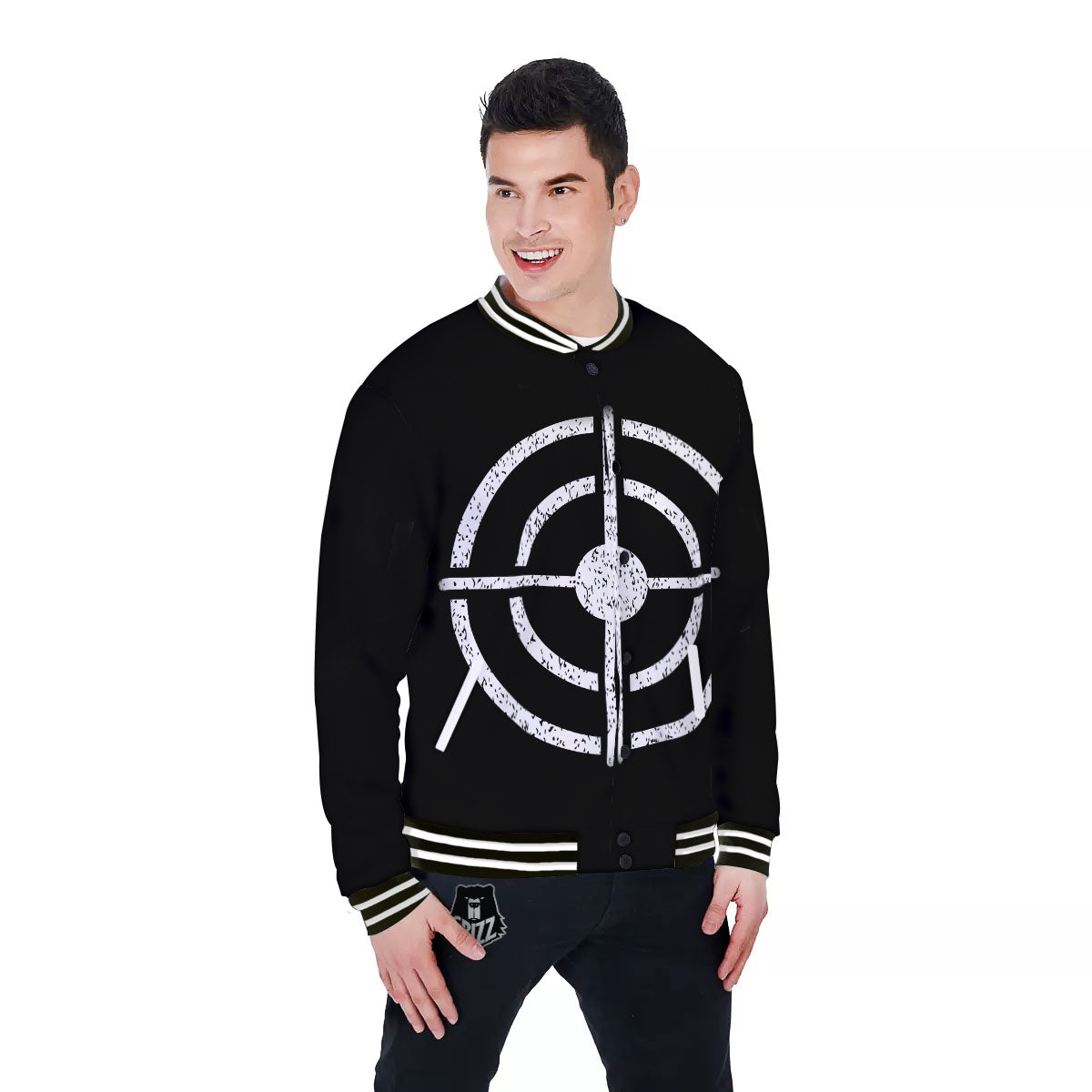 Bullseye Target Grunge Print Baseball Jacket-grizzshop