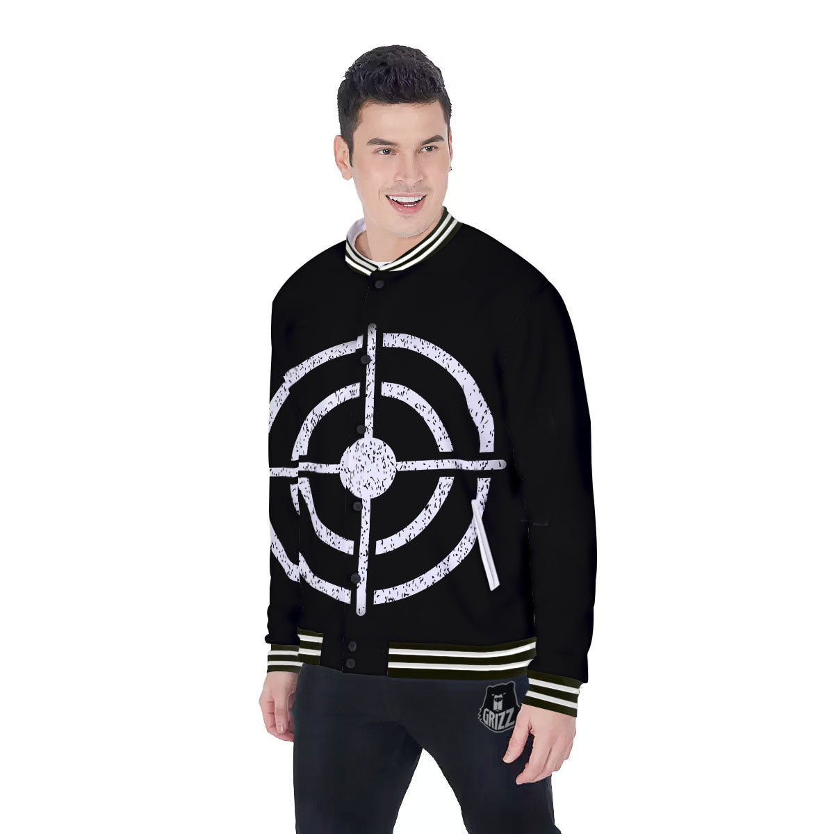 Bullseye Target Grunge Print Baseball Jacket-grizzshop