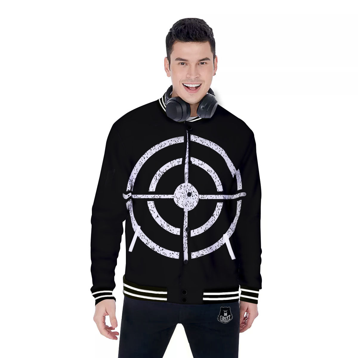 Bullseye Target Grunge Print Baseball Jacket-grizzshop