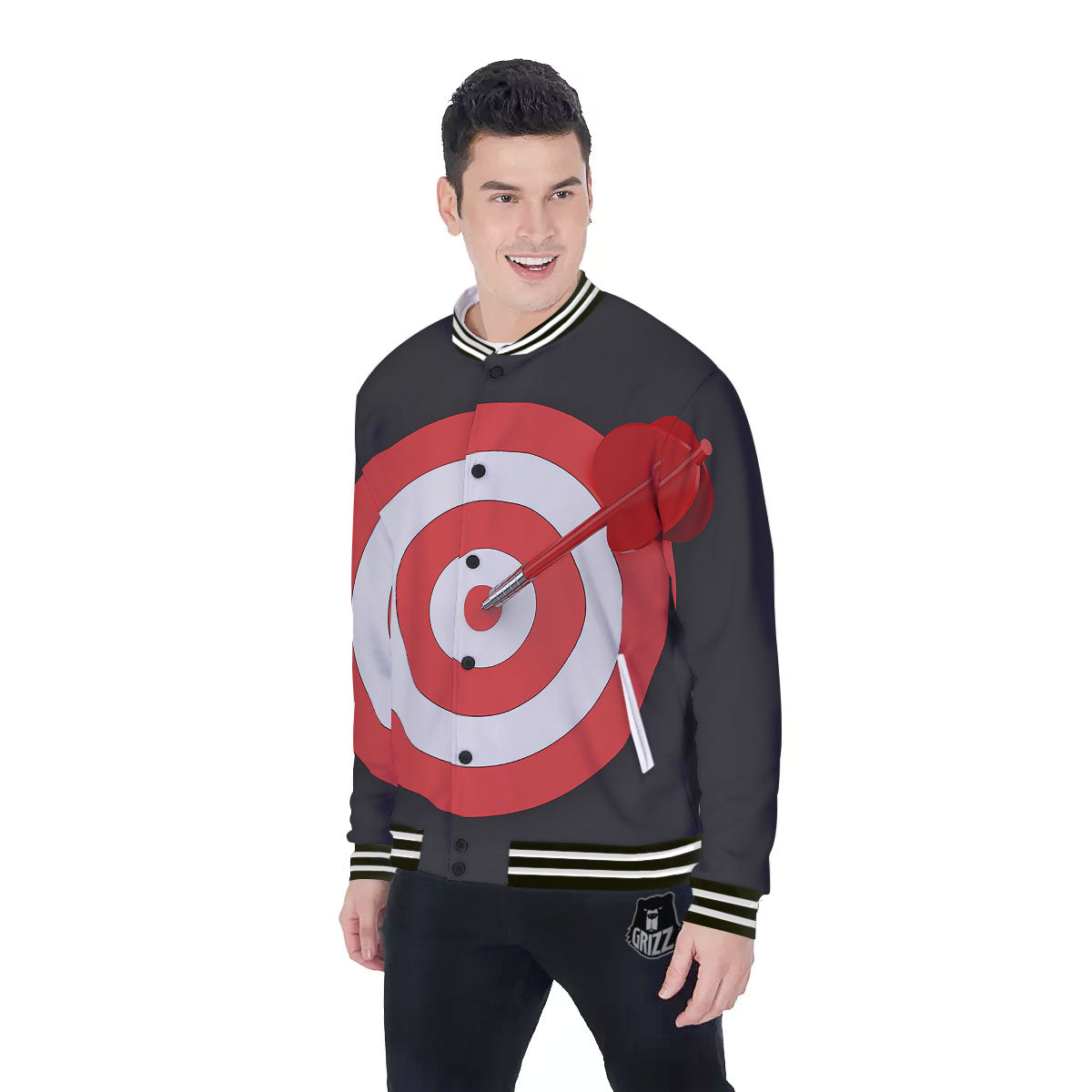 Bullseye Target White And Red Print Baseball Jacket-grizzshop