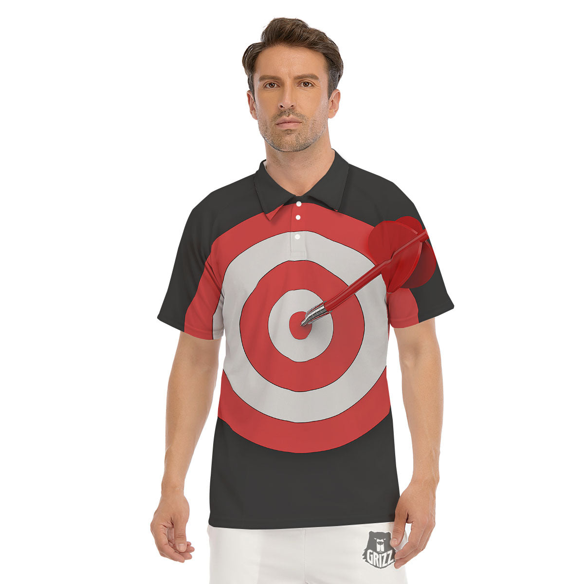 Bullseye Target White And Red Print Men s Golf Shirts Grizzshopping