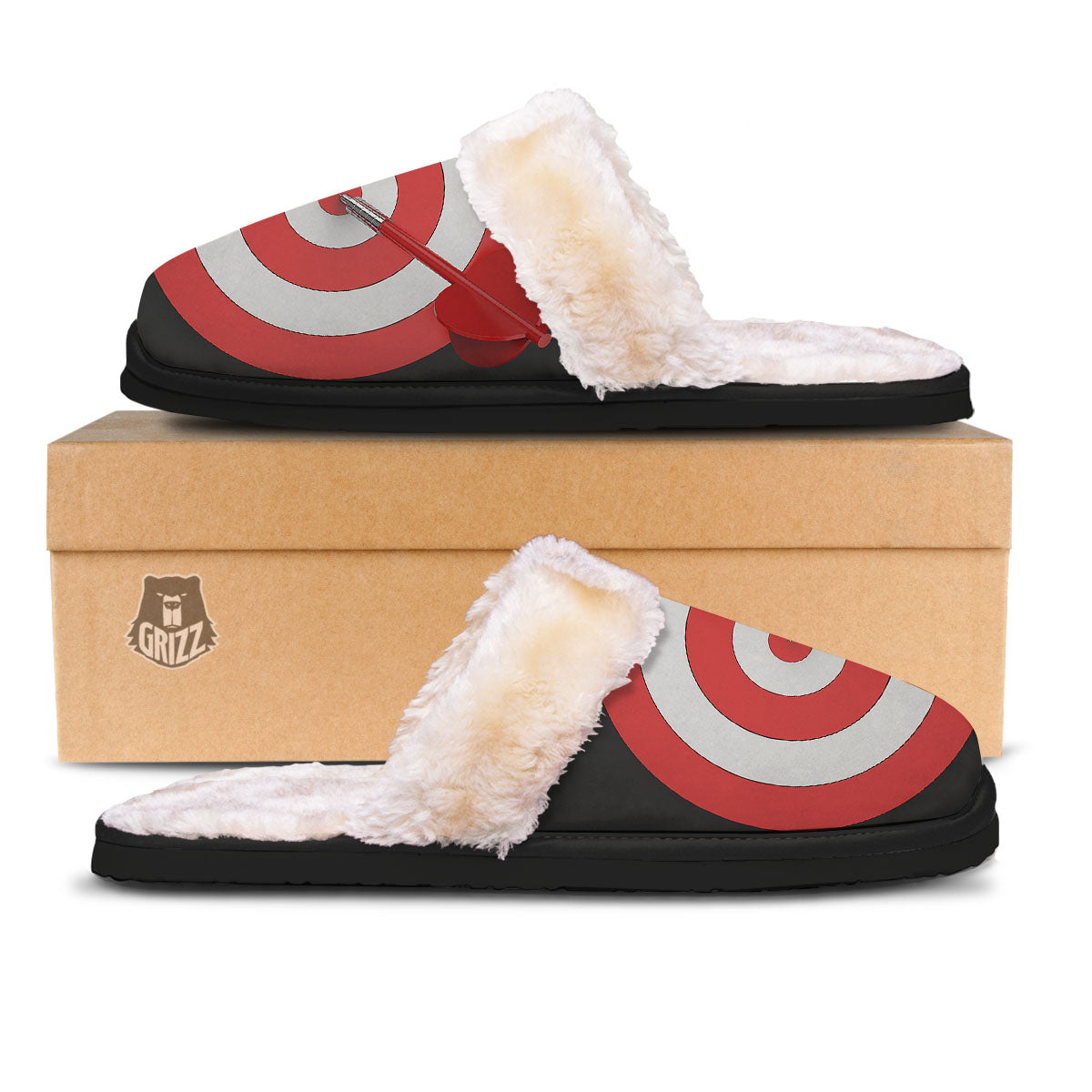 Bullseye Target White And Red Print Slippers-grizzshop