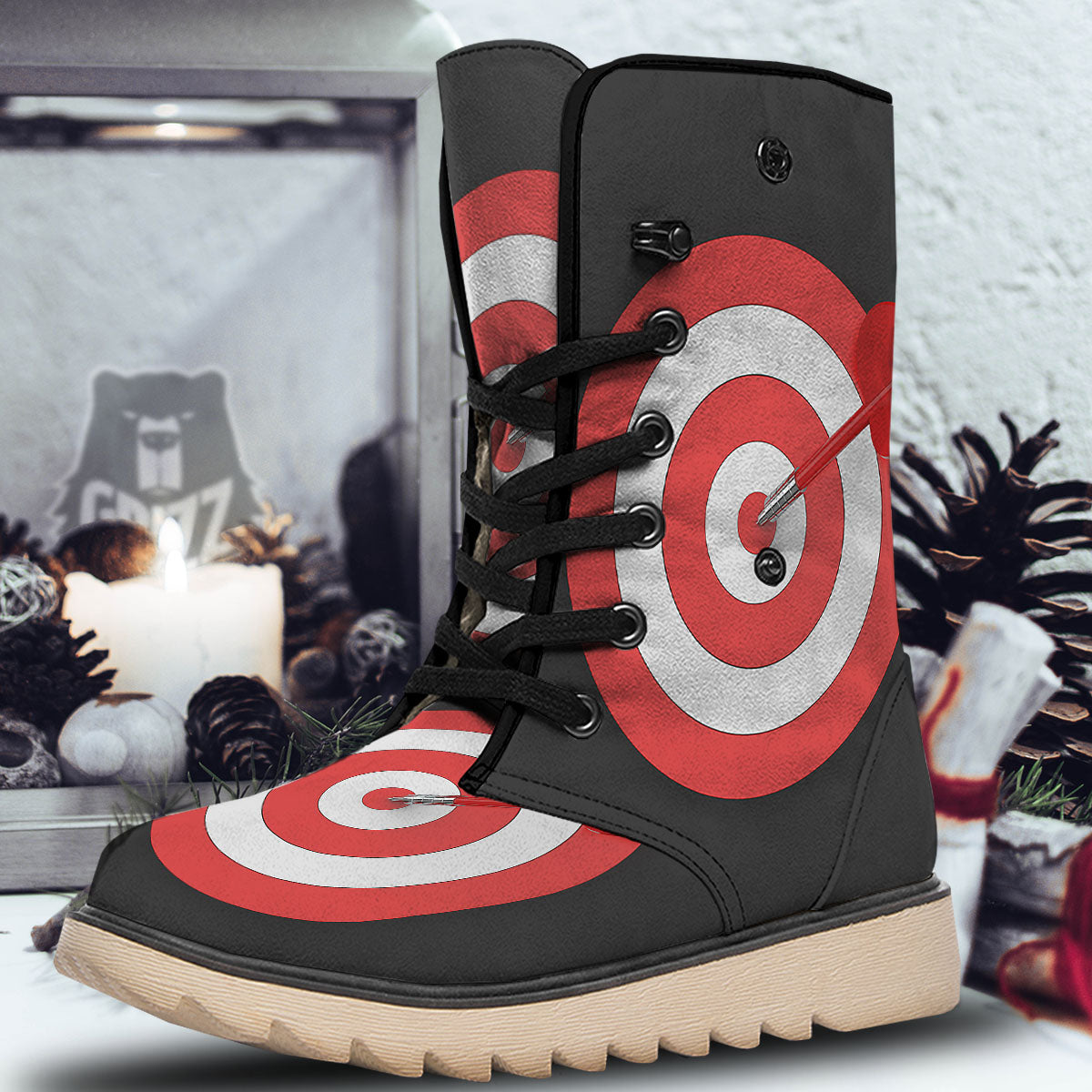 Bullseye Target White And Red Print Snow Boots-grizzshop