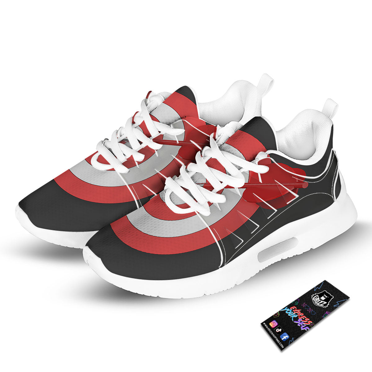 Bullseye Target White And Red Print Tennis Shoes-grizzshop