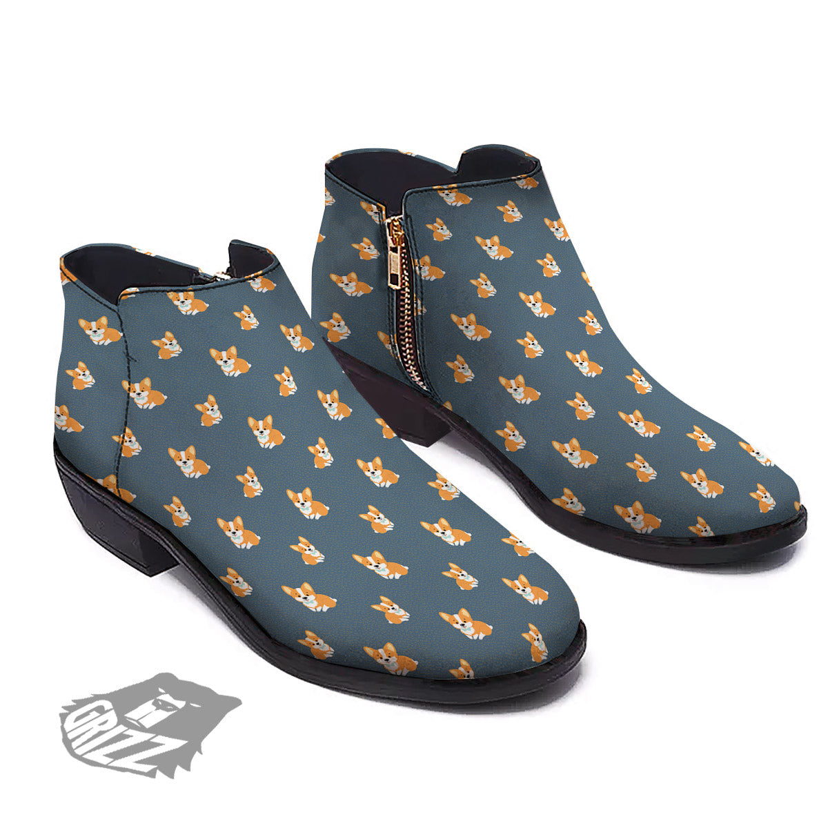 Bunny Corgi Print Pattern Ankle Boots-grizzshop