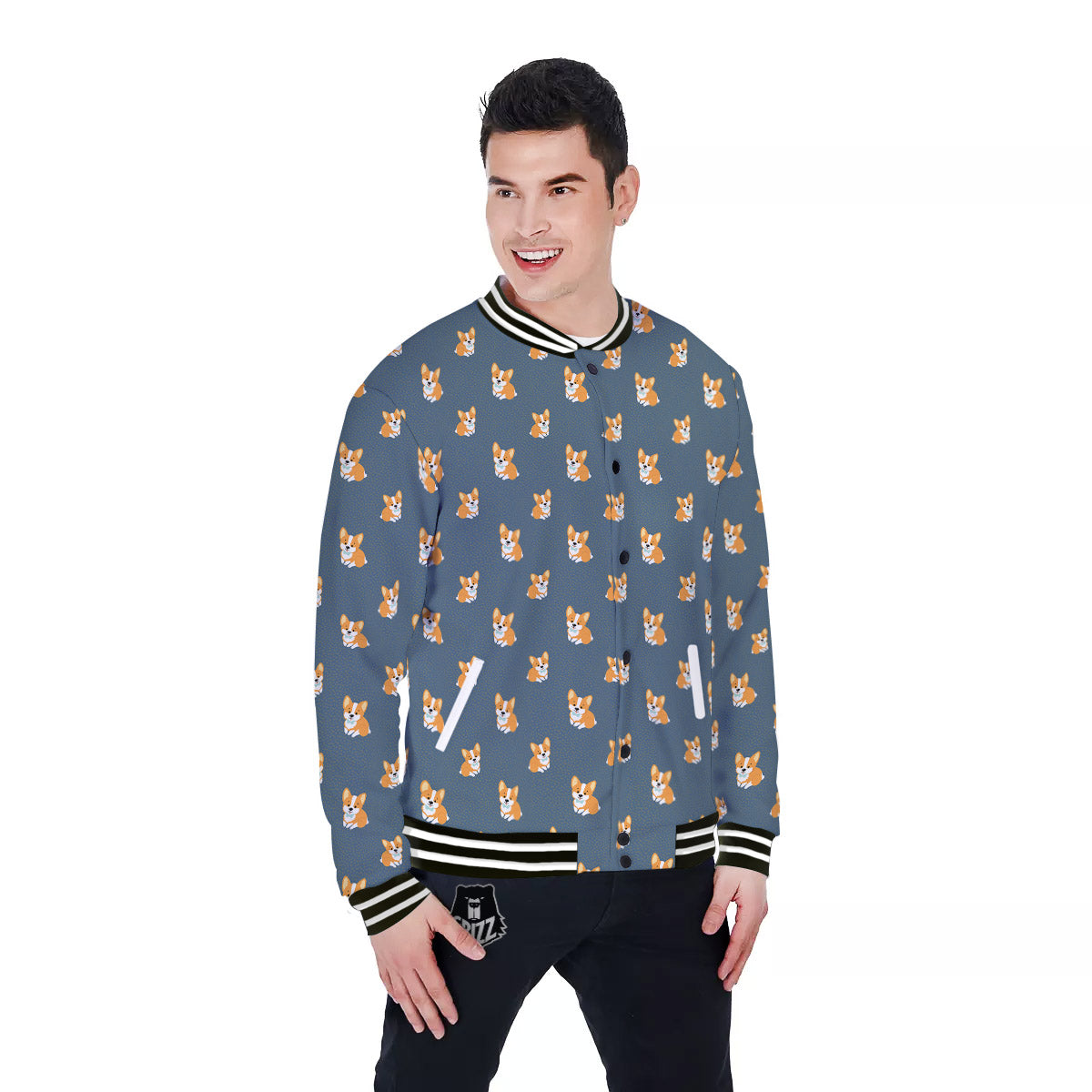 Bunny Corgi Print Pattern Baseball Jacket-grizzshop