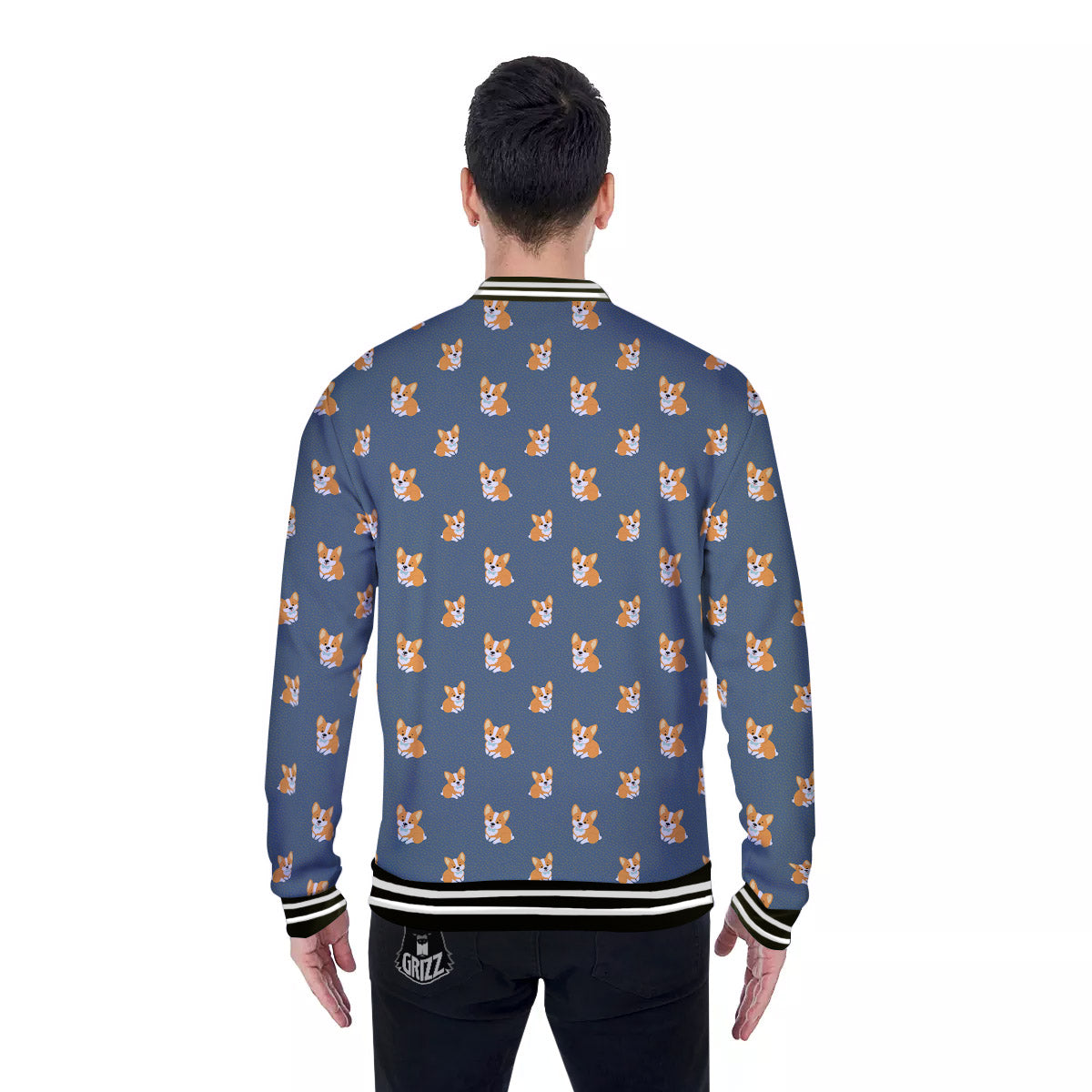 Bunny Corgi Print Pattern Baseball Jacket-grizzshop