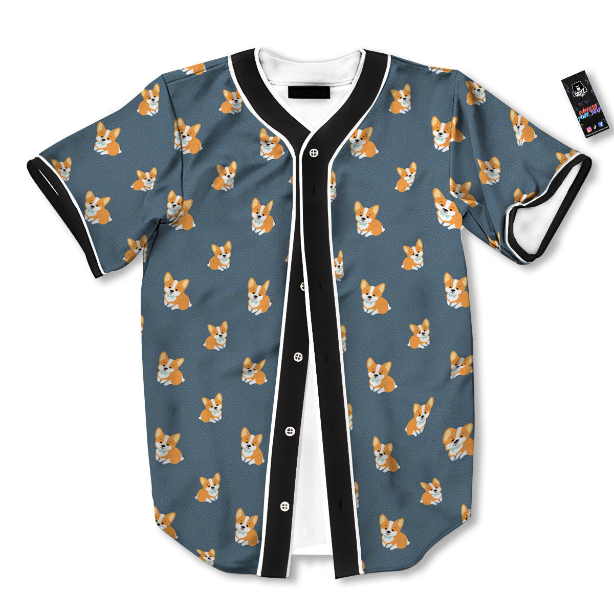 Bunny Corgi Print Pattern Baseball Jersey-grizzshop