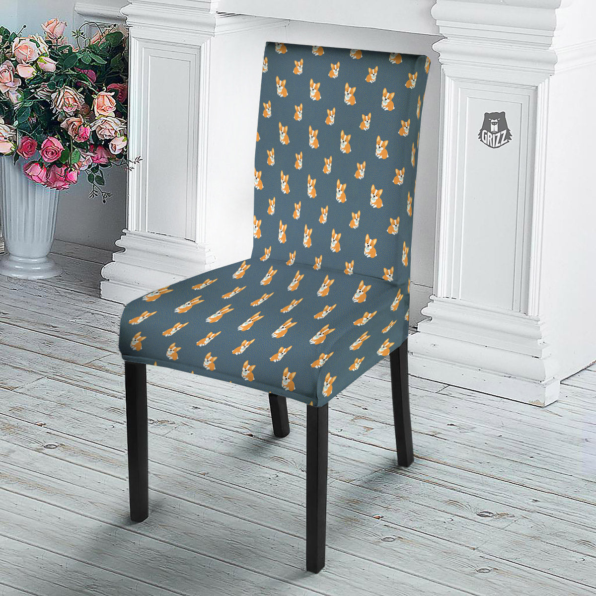 Bunny Corgi Print Pattern Dining Chair Slipcover-grizzshop