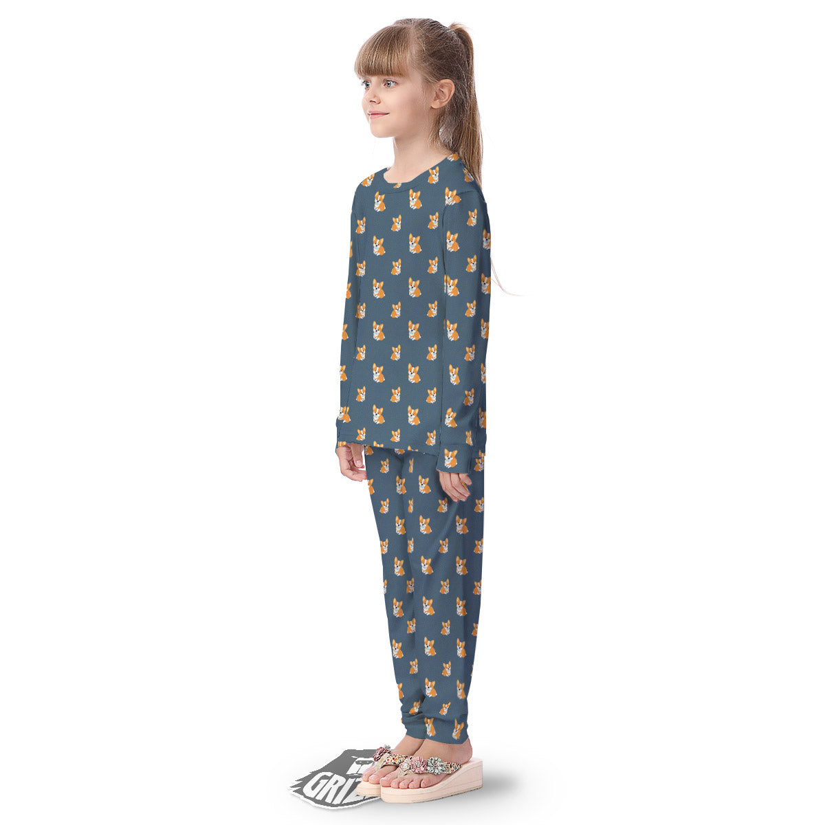Bunny Corgi Print Pattern Kid's Pajamas-grizzshop