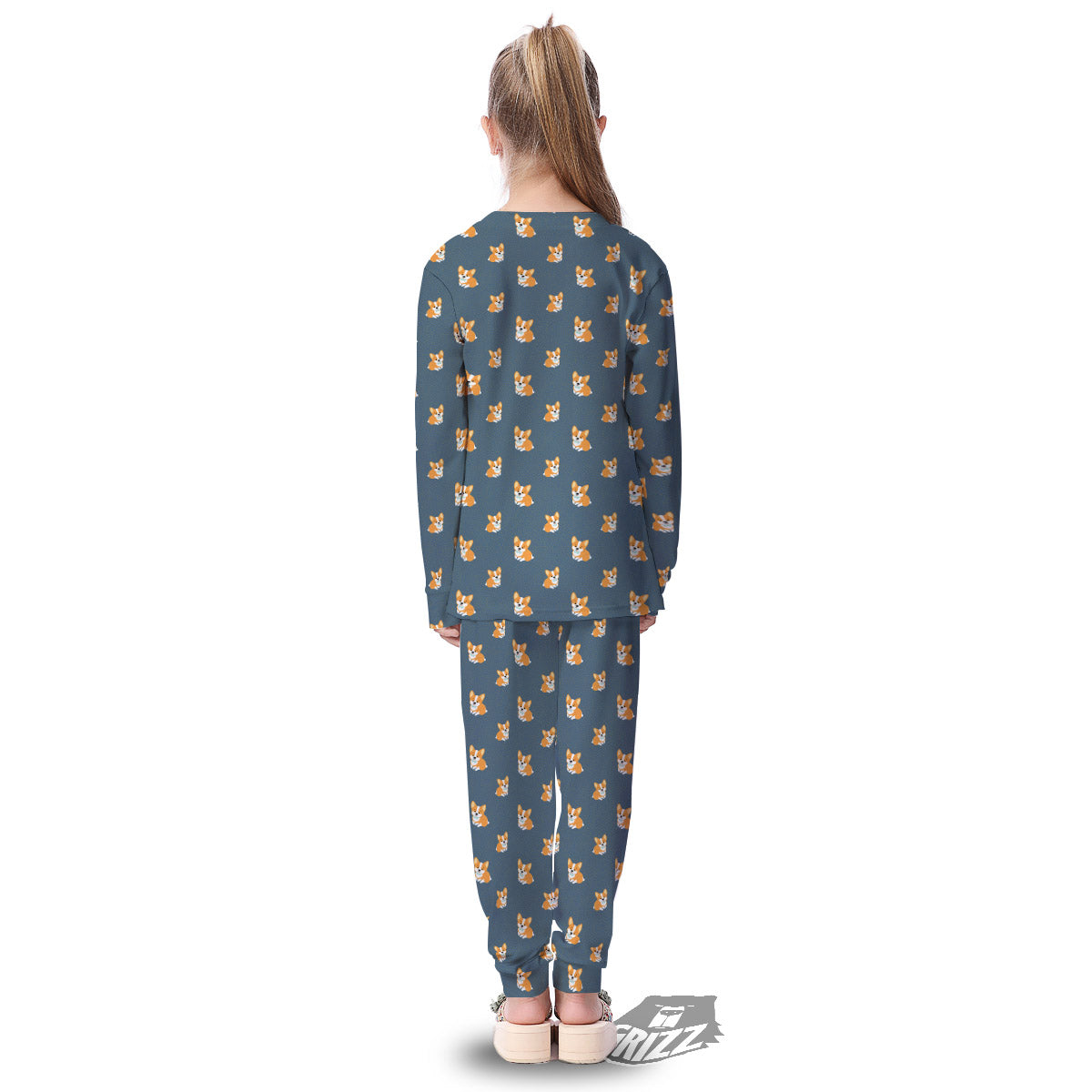 Bunny Corgi Print Pattern Kid's Pajamas-grizzshop