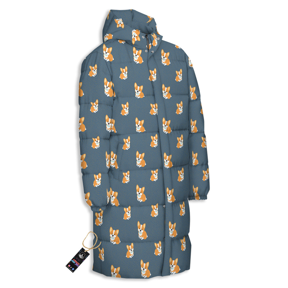Bunny Corgi Print Pattern Long Down Jacket-grizzshop