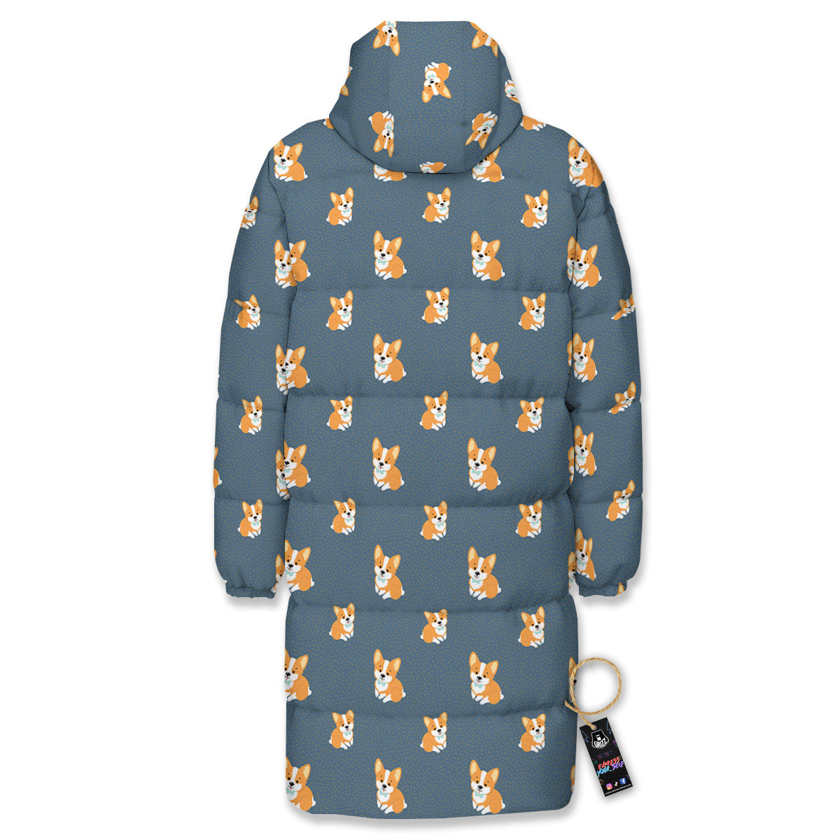 Bunny Corgi Print Pattern Long Down Jacket-grizzshop