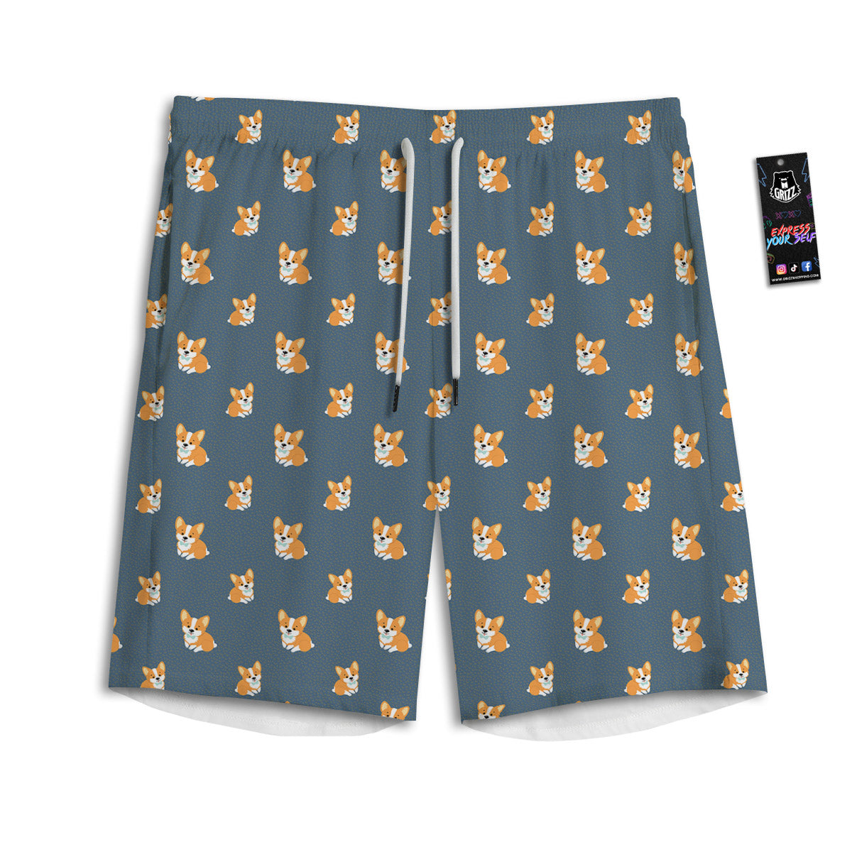 Bunny Corgi Print Pattern Men's Athletic Shorts