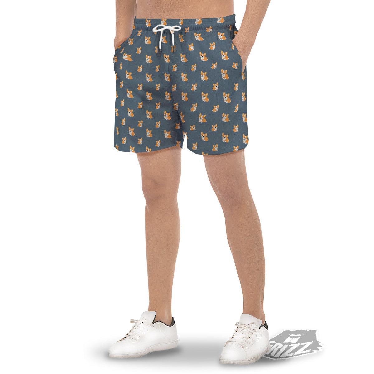 Bunny Corgi Print Pattern Men's Gym Shorts-grizzshop
