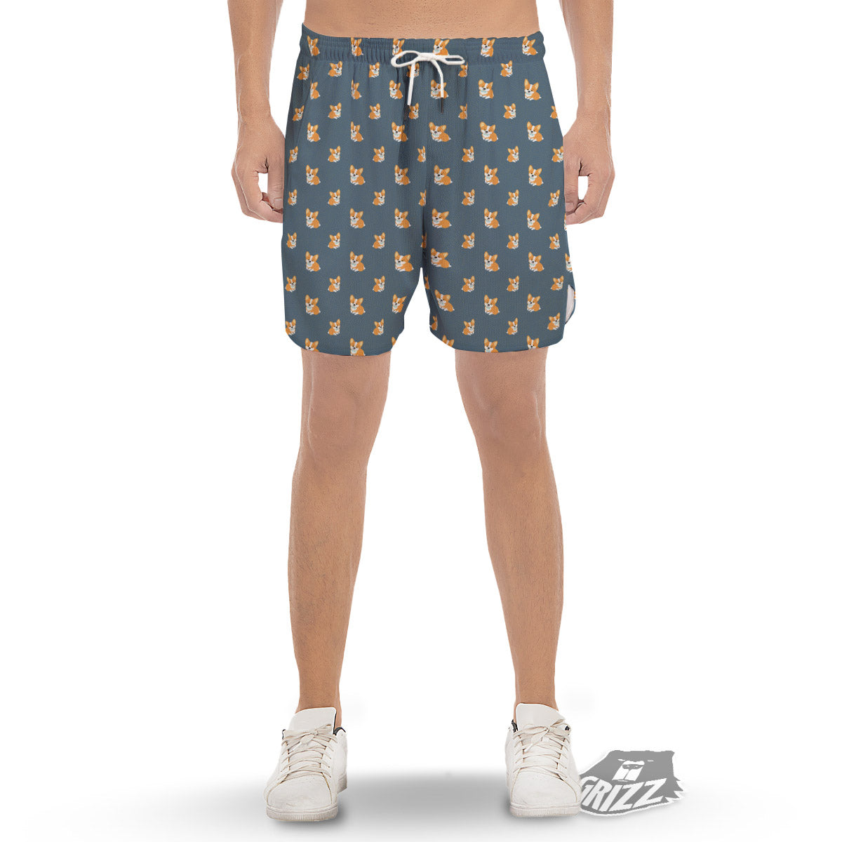 Bunny Corgi Print Pattern Men's Gym Shorts-grizzshop