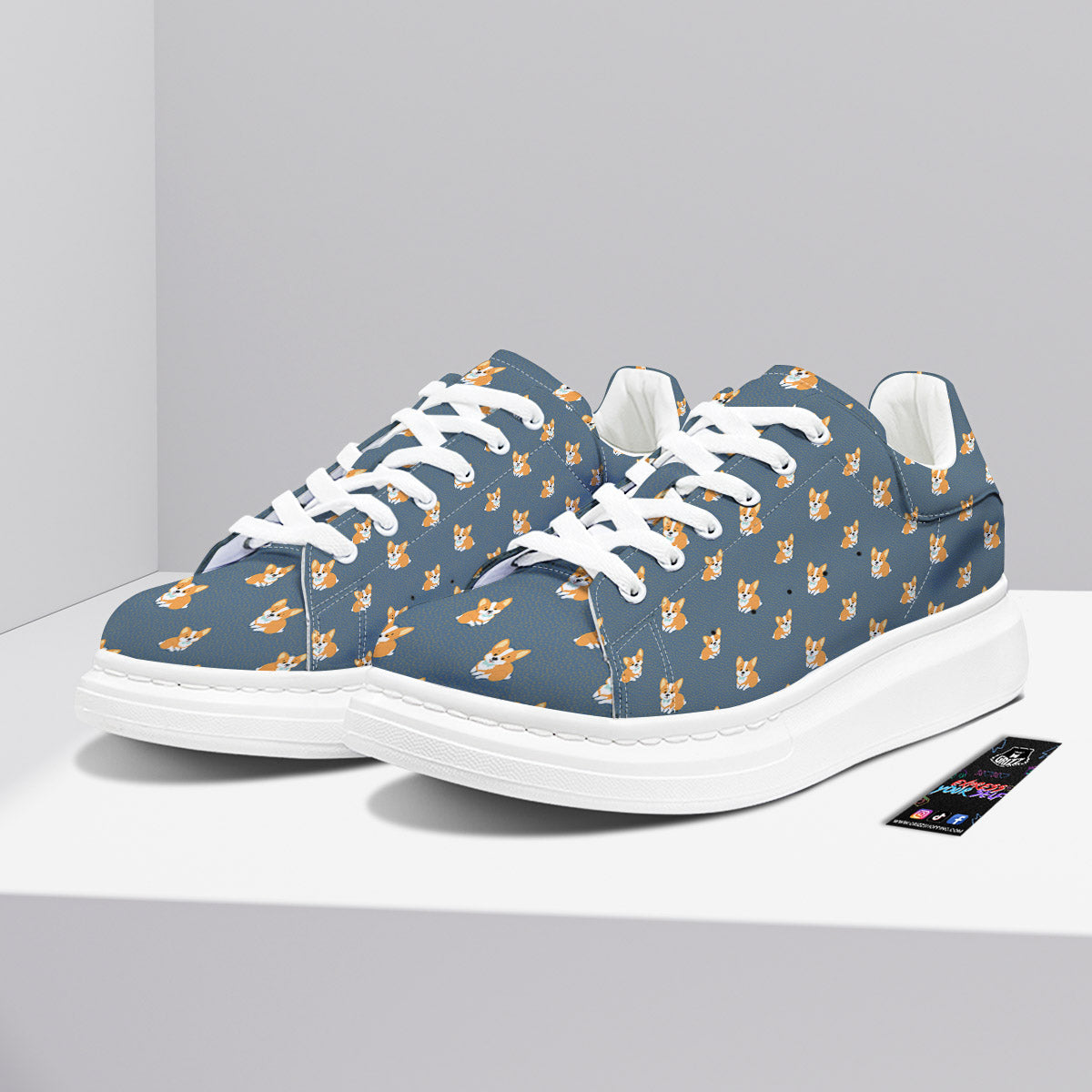 Bunny Corgi Print Pattern Platform Shoes-grizzshop