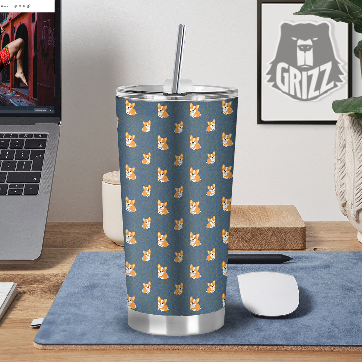 Bunny Corgi Print Pattern Tumbler-grizzshop