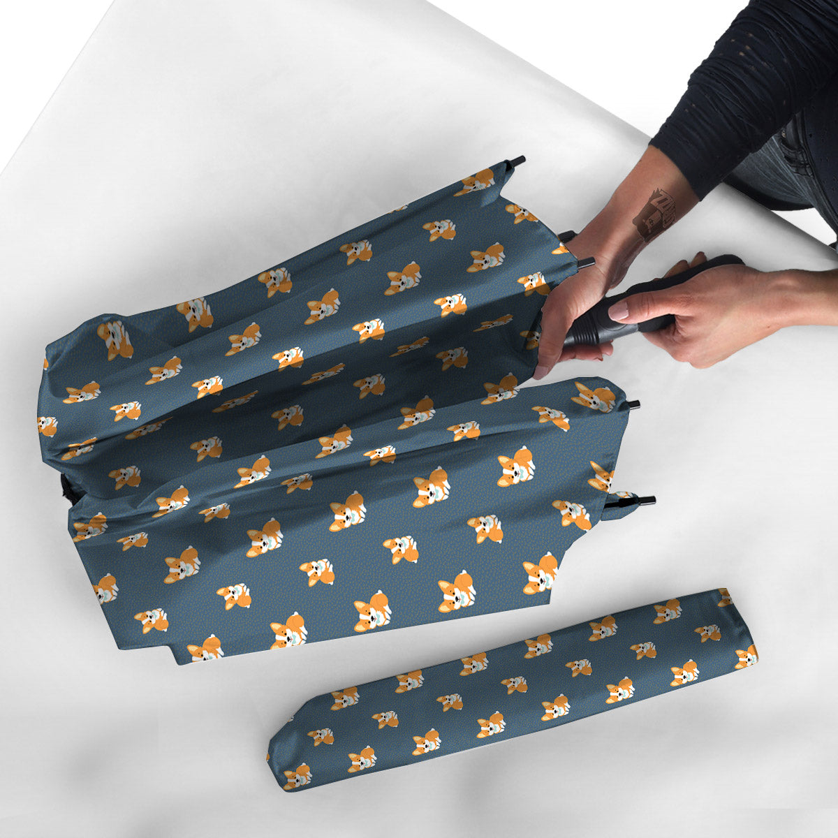 Bunny Corgi Print Pattern Umbrella-grizzshop