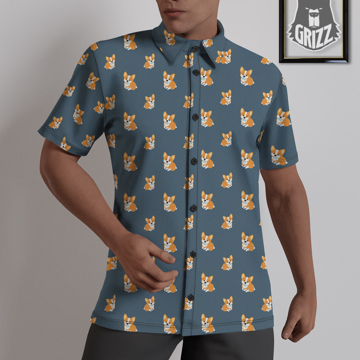 Bunny Corgi Print Pattern Untucked Shirts-grizzshop
